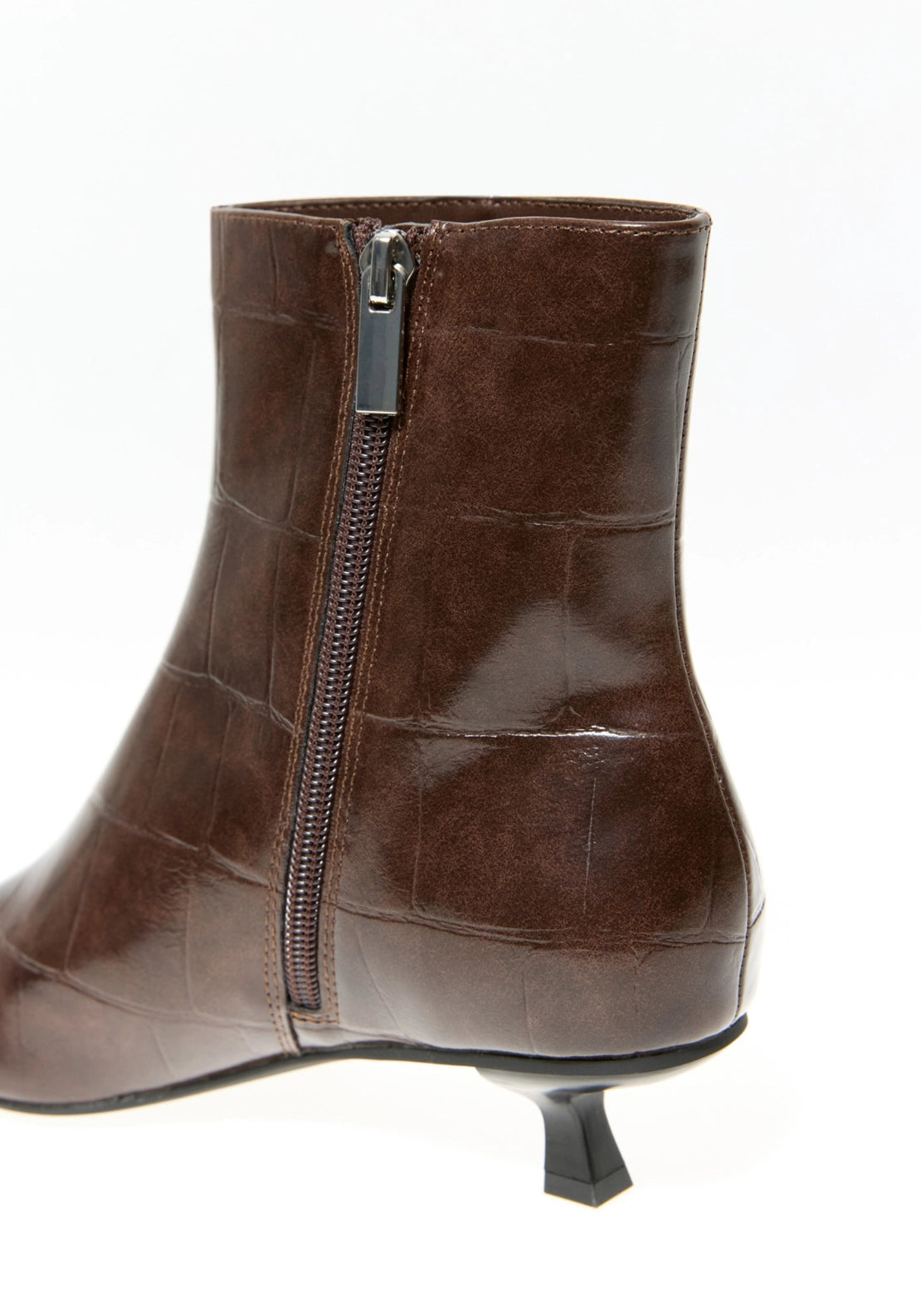 Side Zip Heeled Boot - Brown