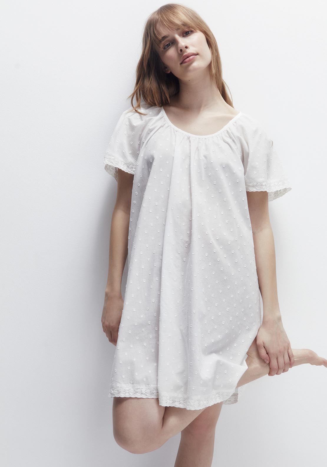 Sfera Plain Plumetis Nightshirt - White 3 Shaws Department Stores