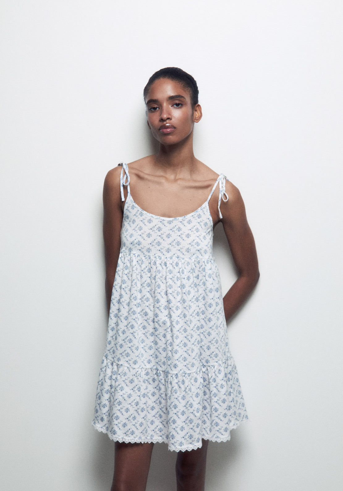 100% Cotton Printed Strappy Nightdress - White