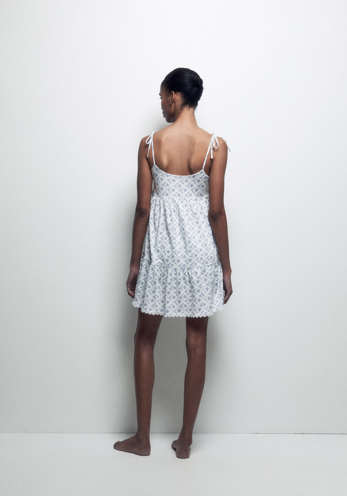 100% Cotton Printed Strappy Nightdress - White