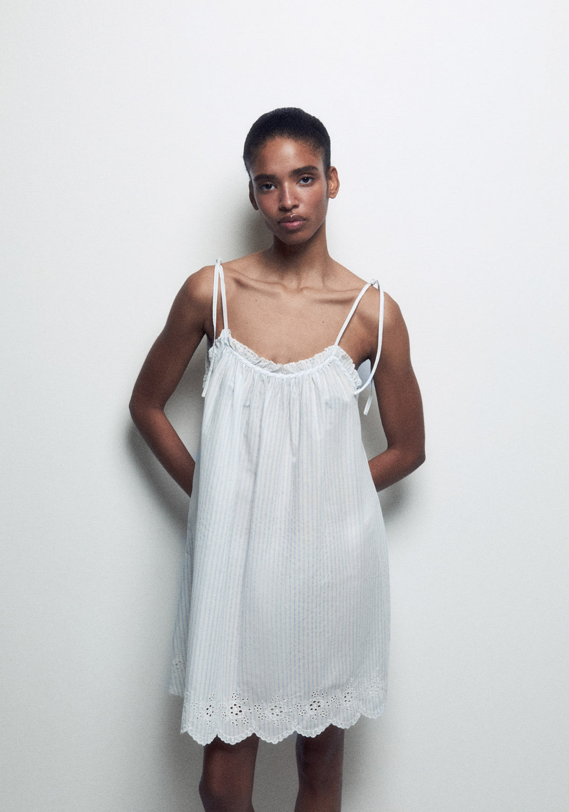 100% Cotton Striped Strappy Nightdress - Blue