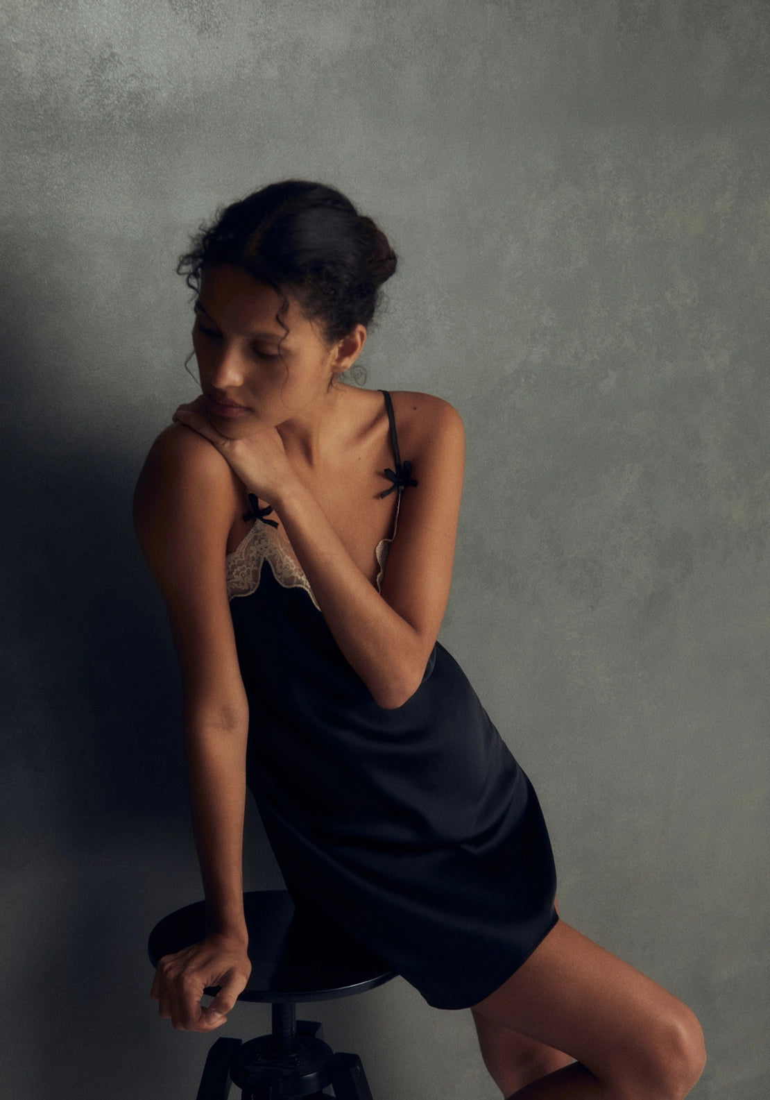 Lace Detail Nightdress - Black
