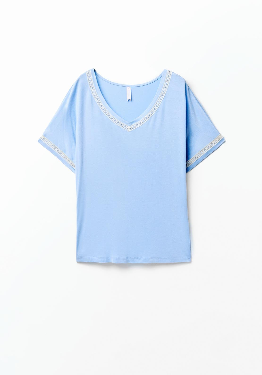 Sfera Lace Detail T-Shirt - Blue Light 5 Shaws Department Stores