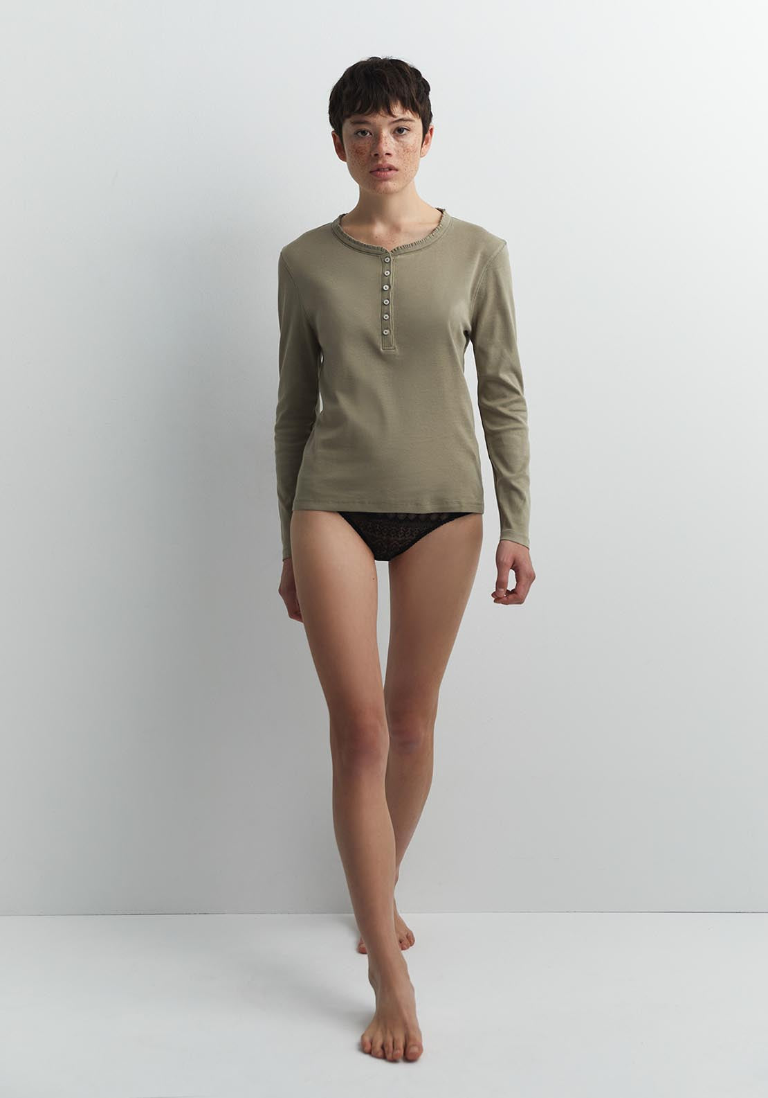 Sfera Plain ribbed long-sleeved T-shirt - Green 3 Shaws Department Stores