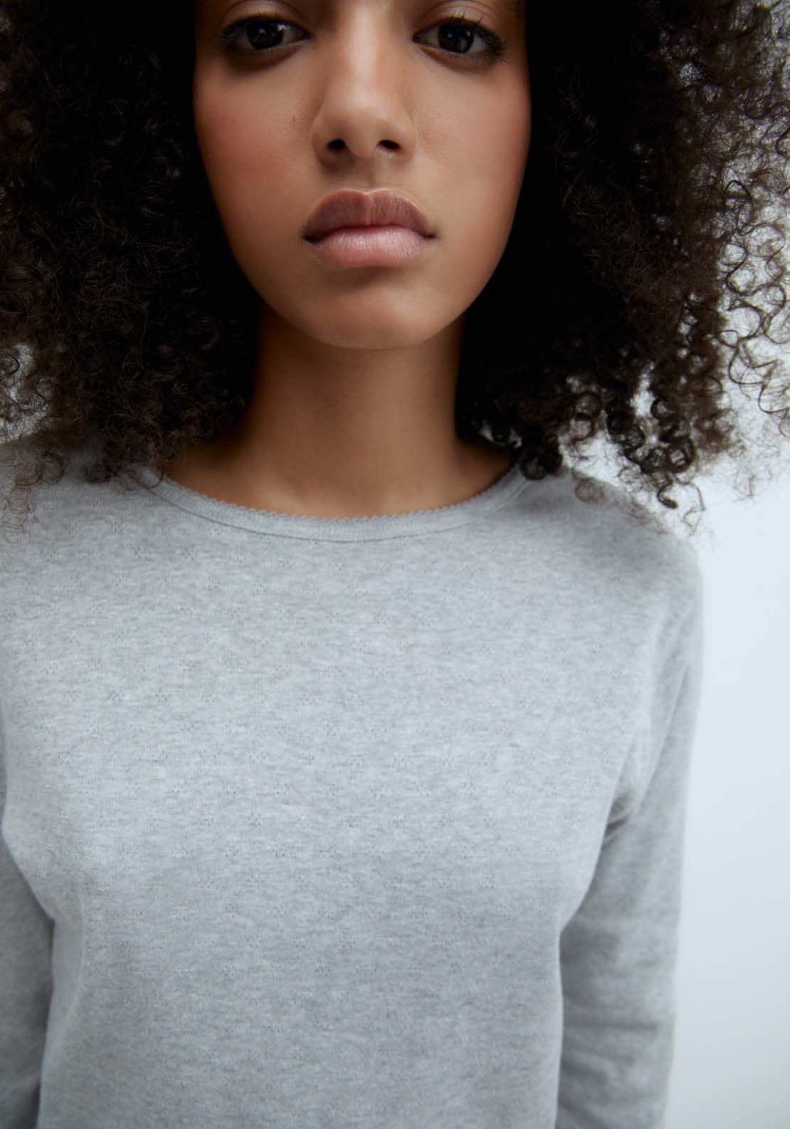 Sfera Plain Open-Knit Top - Grey 3 Shaws Department Stores
