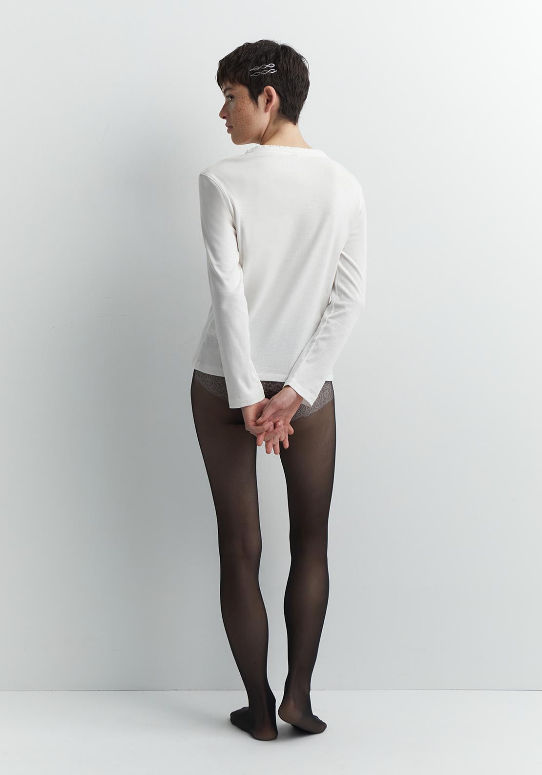 Sfera Plain ribbed long-sleeved T-shirt - White 3 Shaws Department Stores