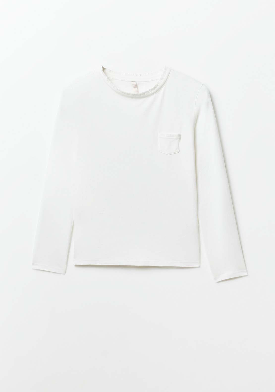 Sfera Pocket Plain Long-Sleeved T-Shirt - White 2 Shaws Department Stores