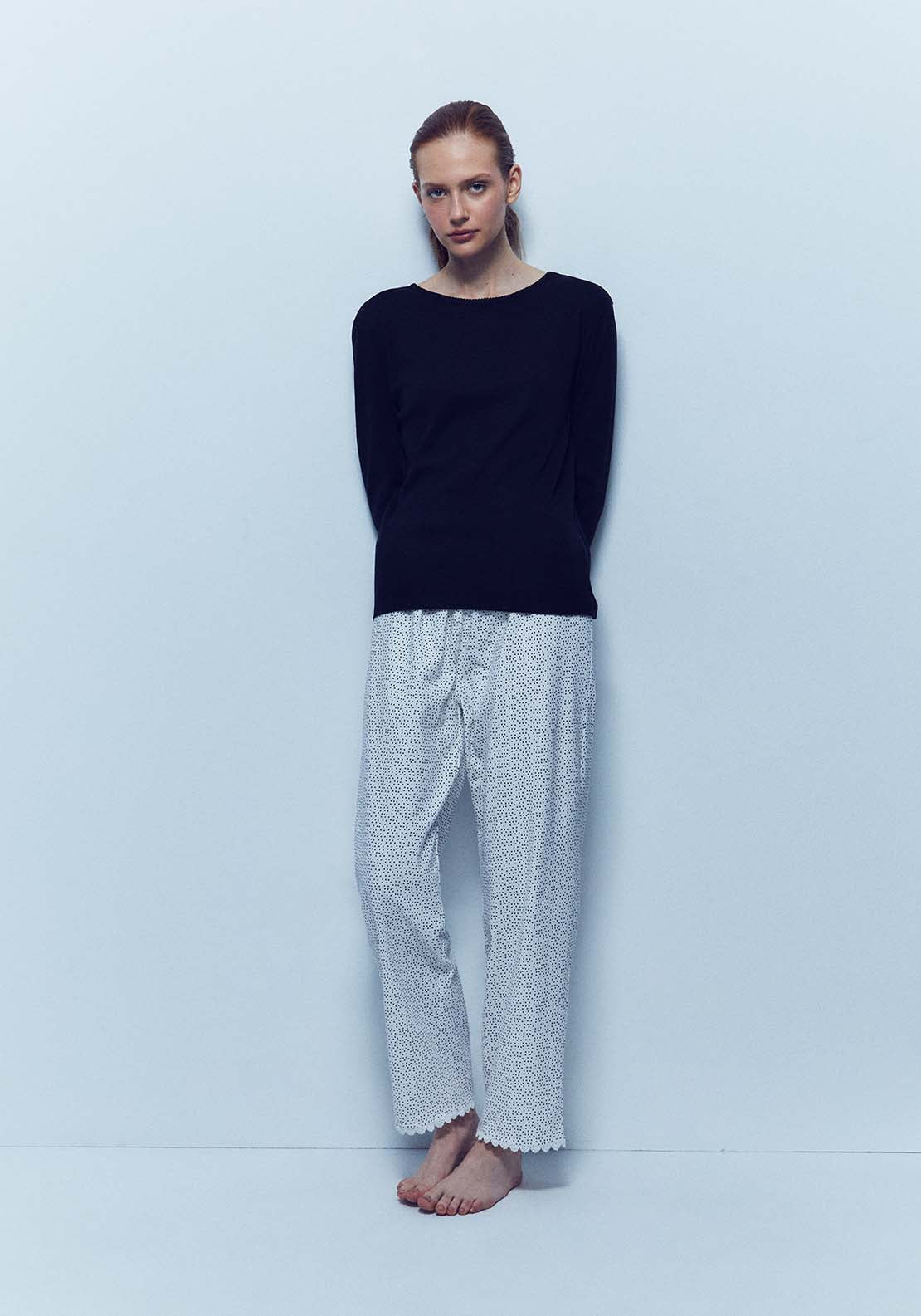 Pointelle Pyjama Top - Black