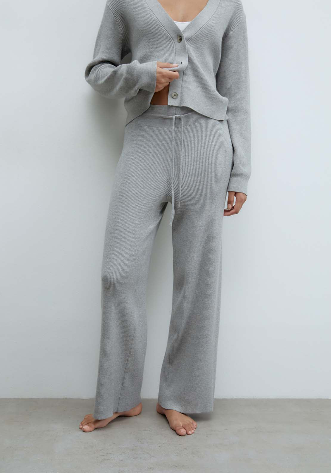 Sfera Ribbed tricot trousers - Grey 1 Shaws Department Stores