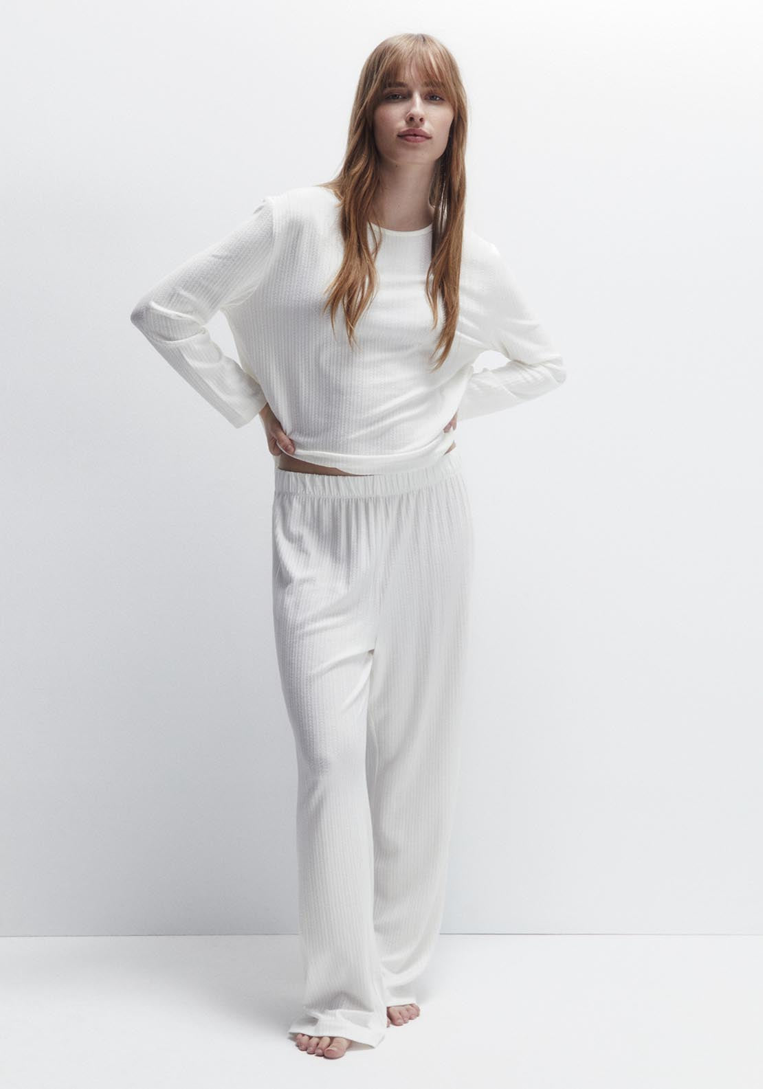 Sfera Textured Pyjama Bottom - White 1 Shaws Department Stores