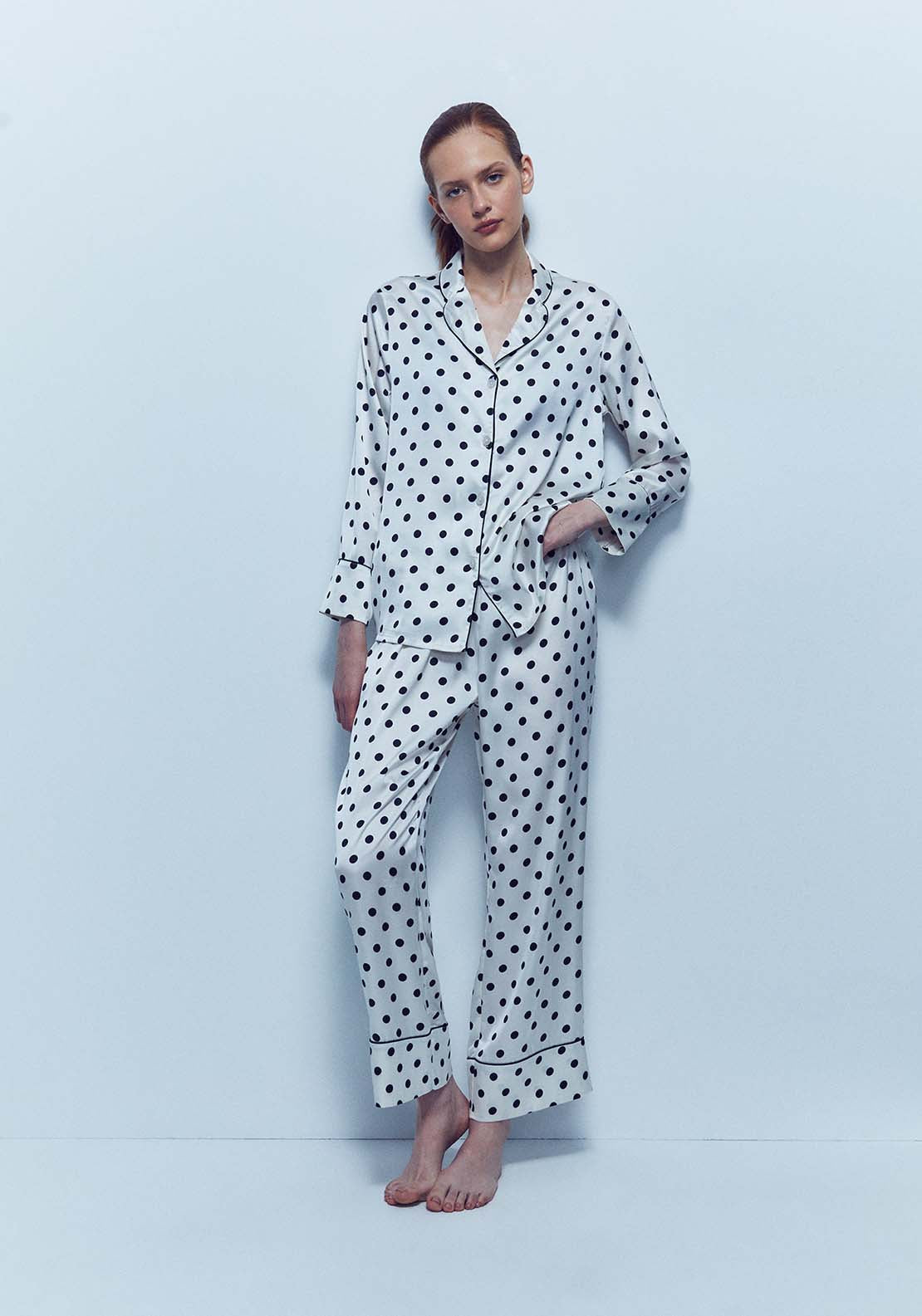 Satin Polka Dot Pyjama - Ivory