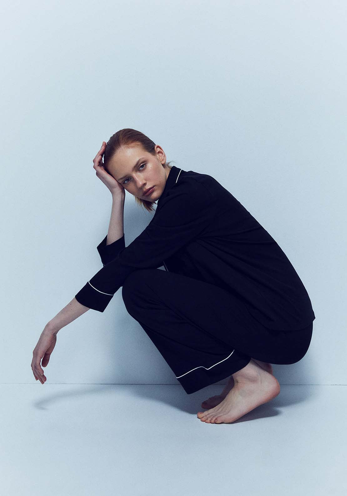 Plain Contrast Pyjamas - Black
