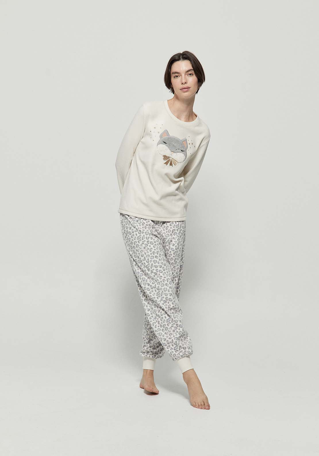 Cat Fleece Pyjamas - Grey