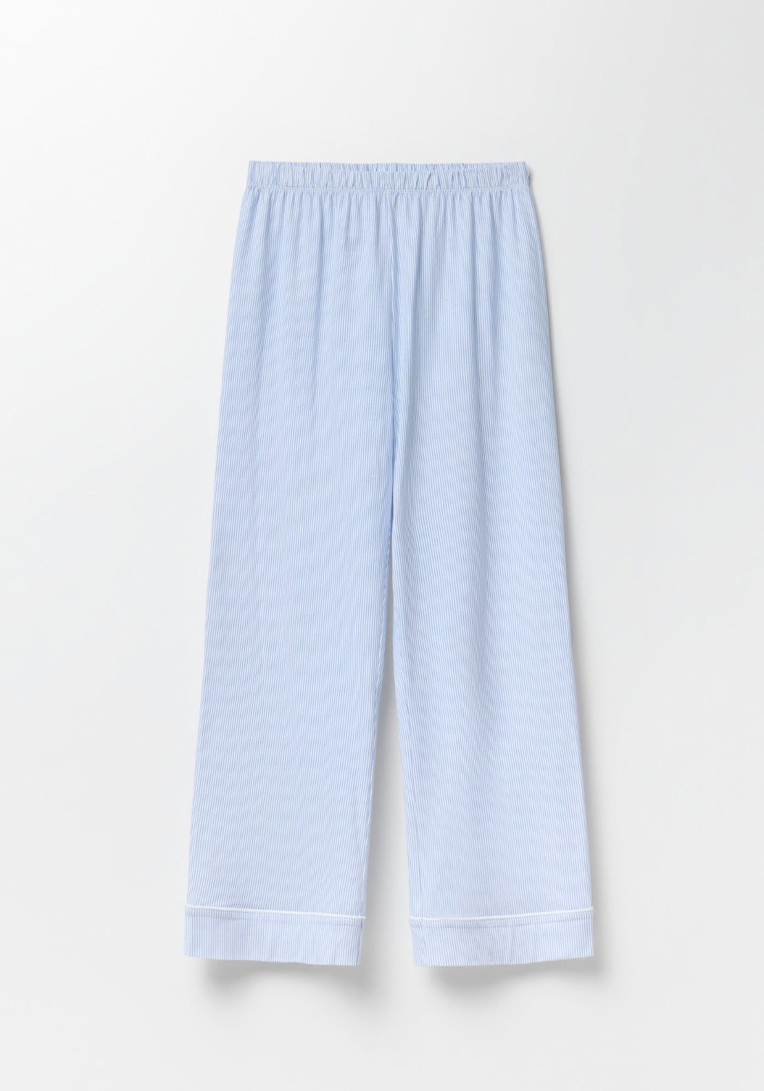 100% Cotton Classic Long Pyjamas With Notch Collar - Blue