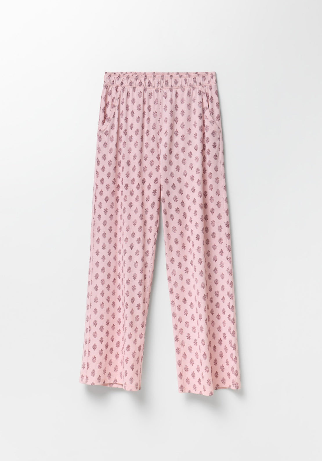 100% Cotton Long Round-Neck Pyjama Set - Pink