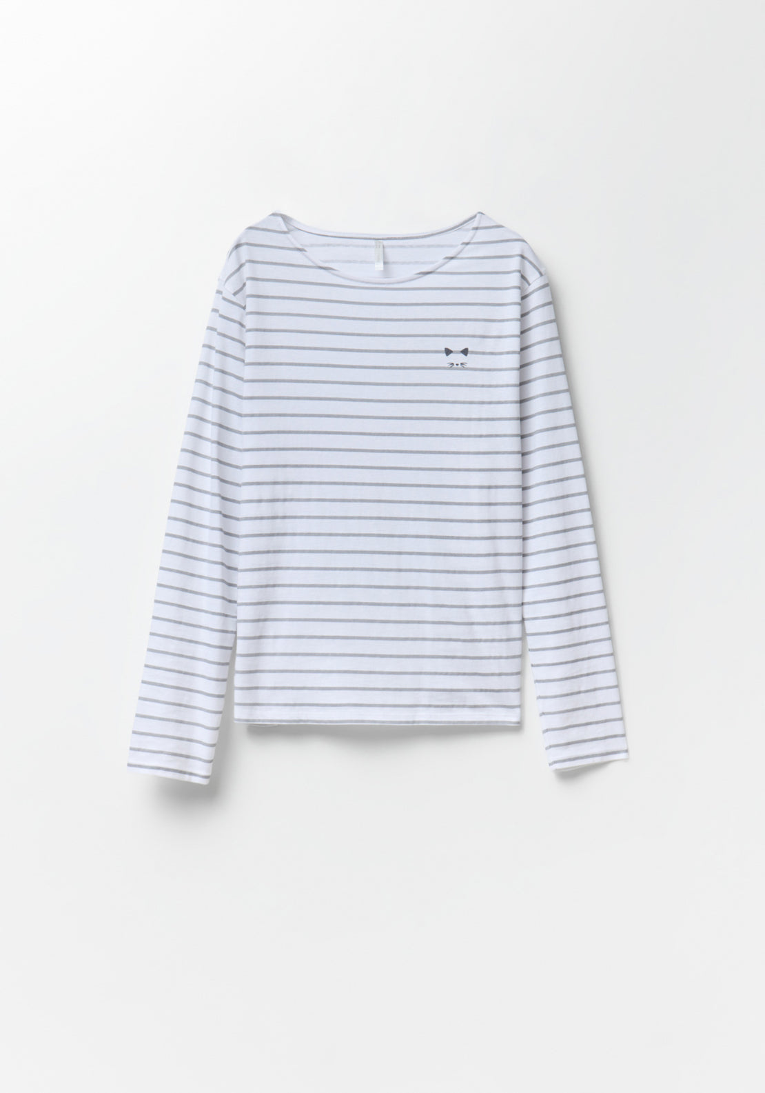 100% Cotton Long Round-Neck Pyjama Set - Grey