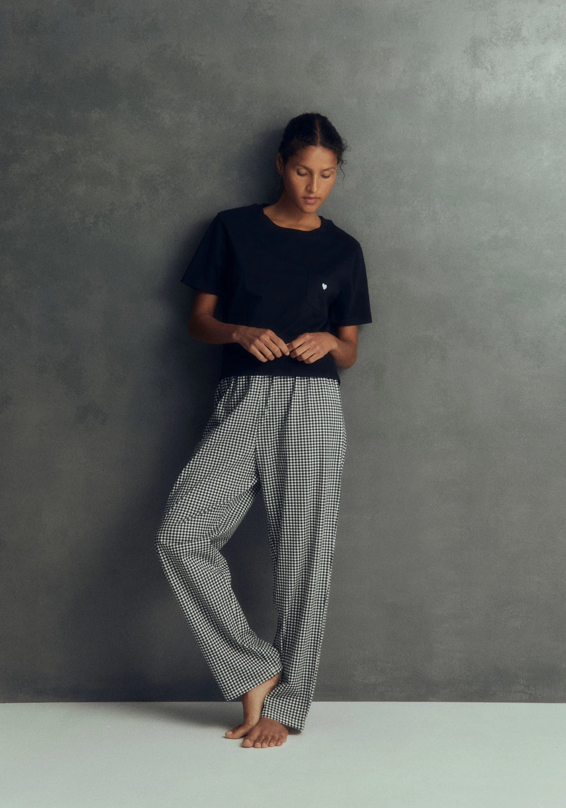 Printed Pocket Detail Pyjama Set - Black