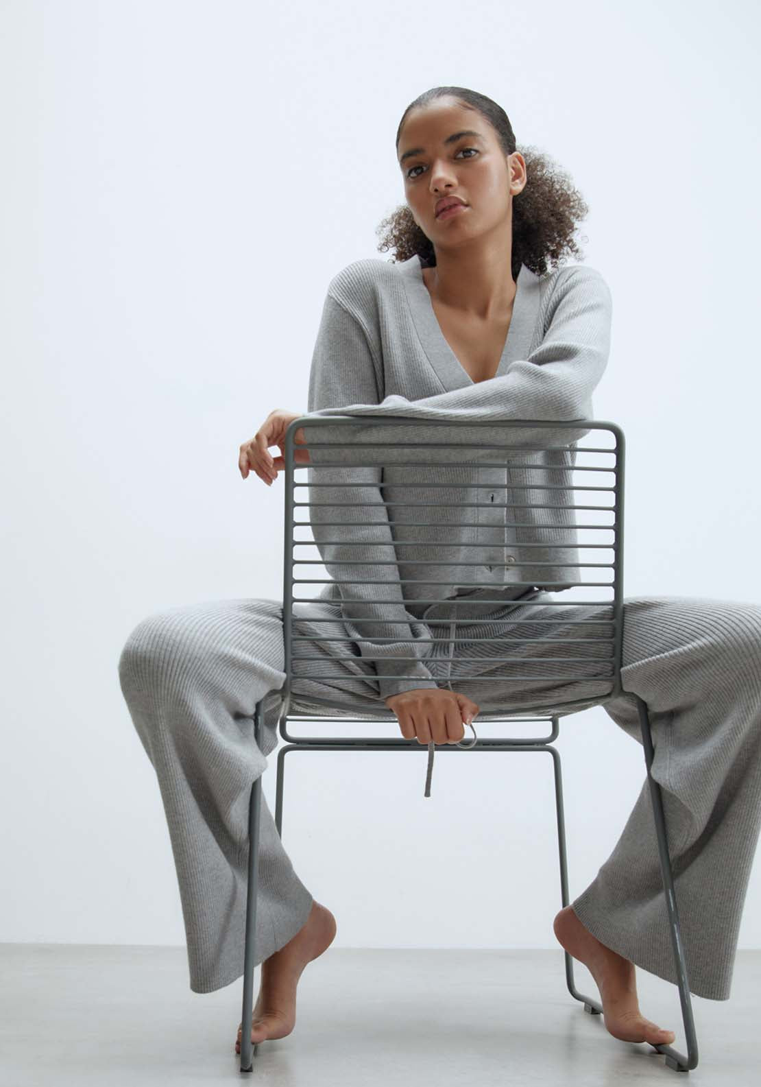 Sfera Ribbed tricot cardigan - Grey 5 Shaws Department Stores