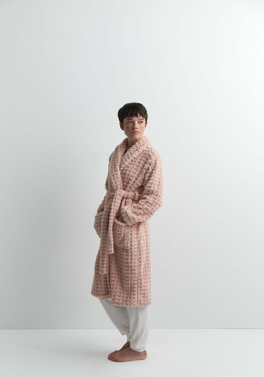 Sfera Textured polar fleece dressing gown - Pink 6 Shaws Department Stores