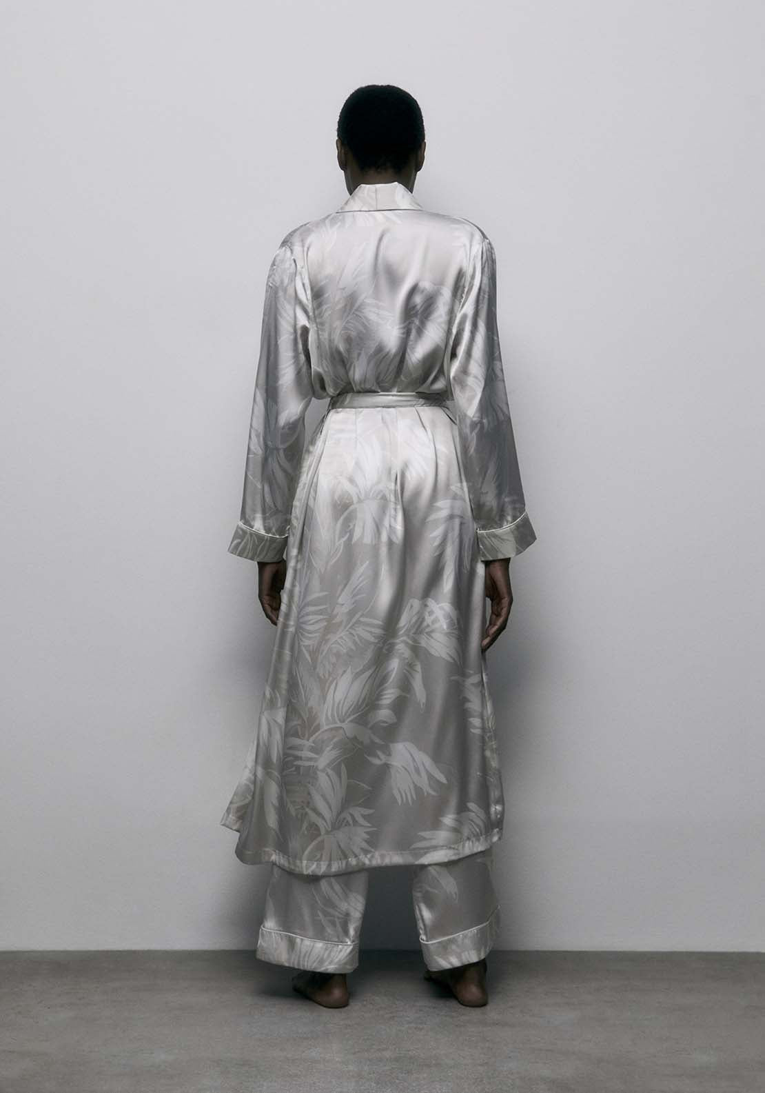 Satin Palm Tree Robe - Stone