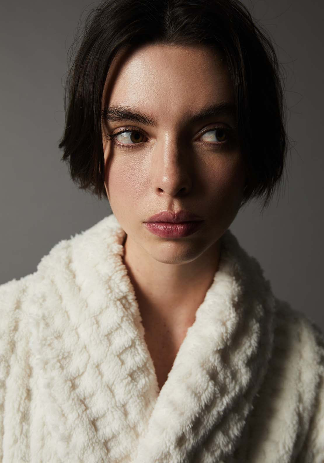 Textured Fleece Robe - White