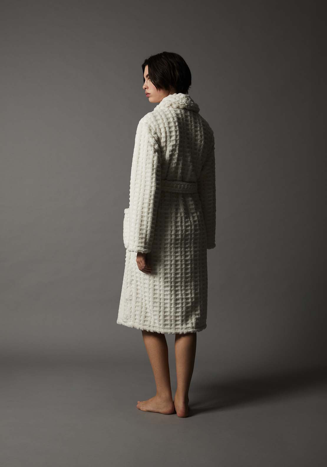 Textured Fleece Robe - White