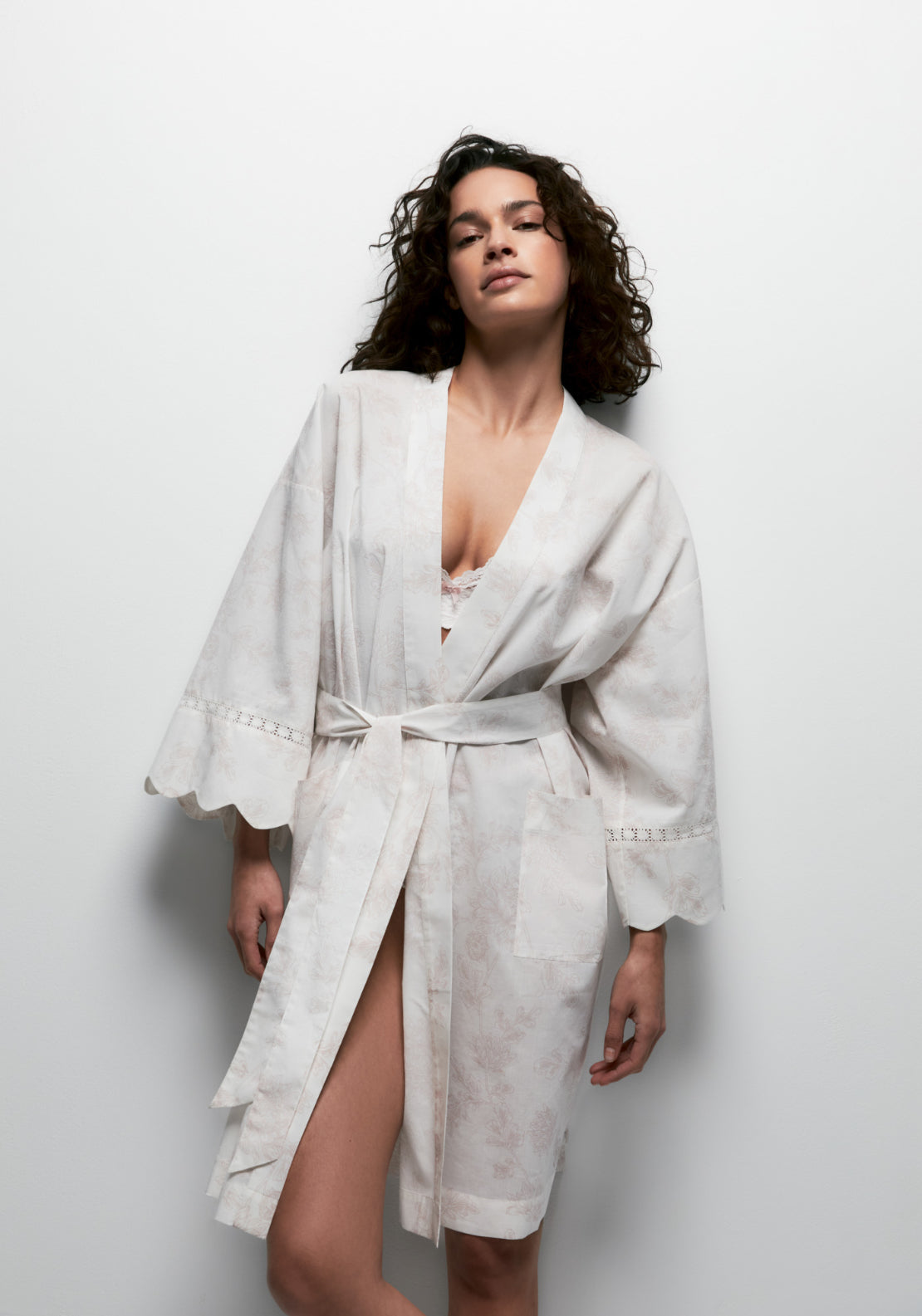 100% Cotton Floral Print Dressing Gown - Pink Pale