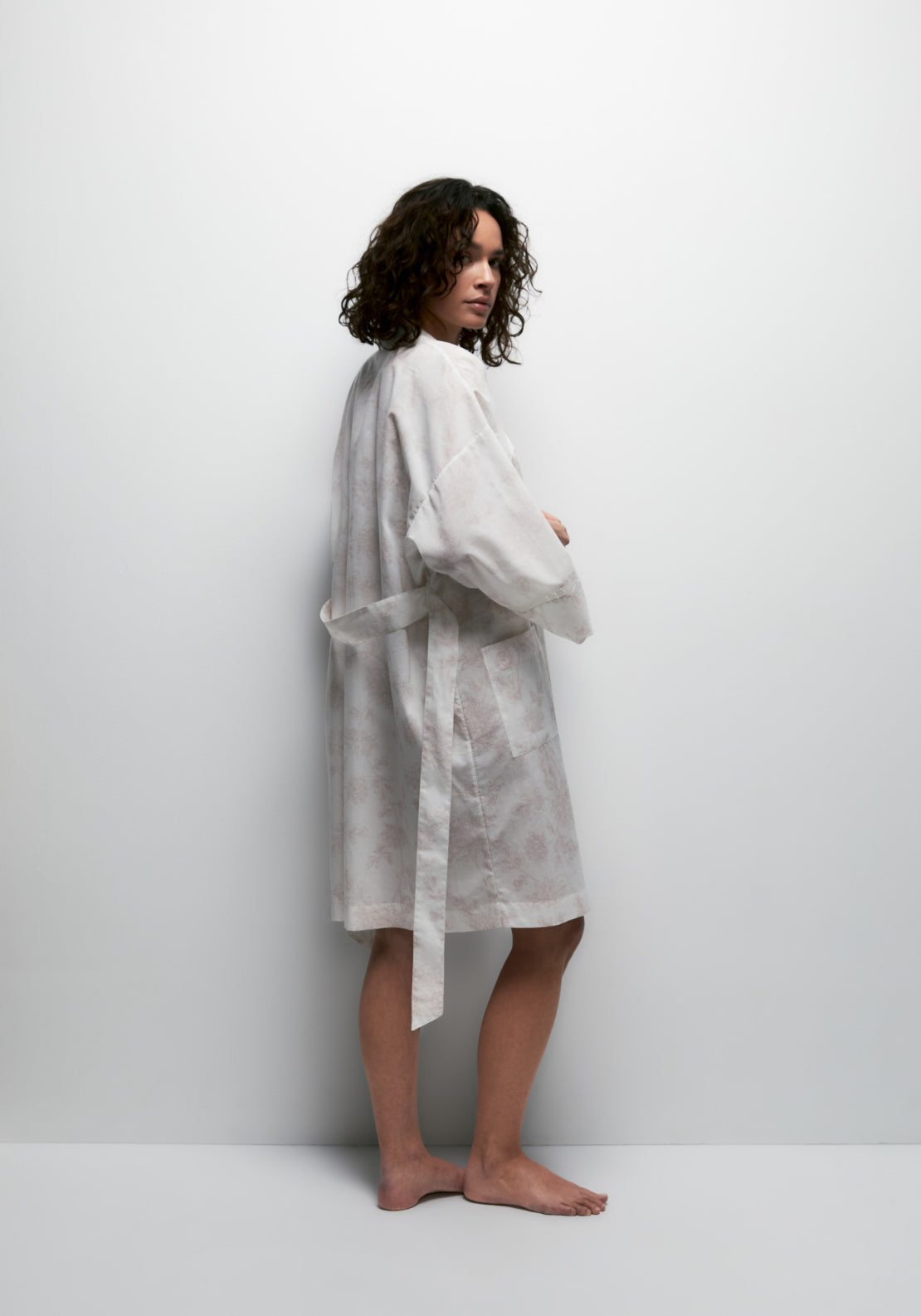 100% Cotton Floral Print Dressing Gown - Pink Pale