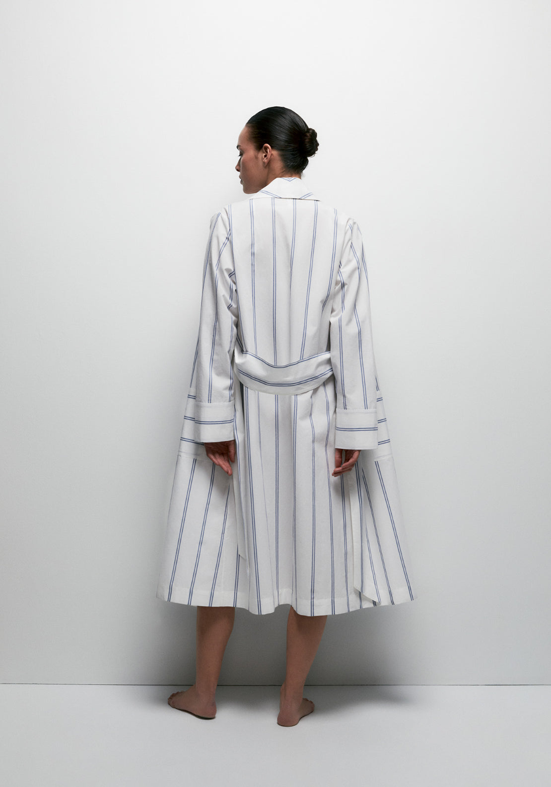 100% Cotton Two-Tone Striped Dressing Gown - Blue