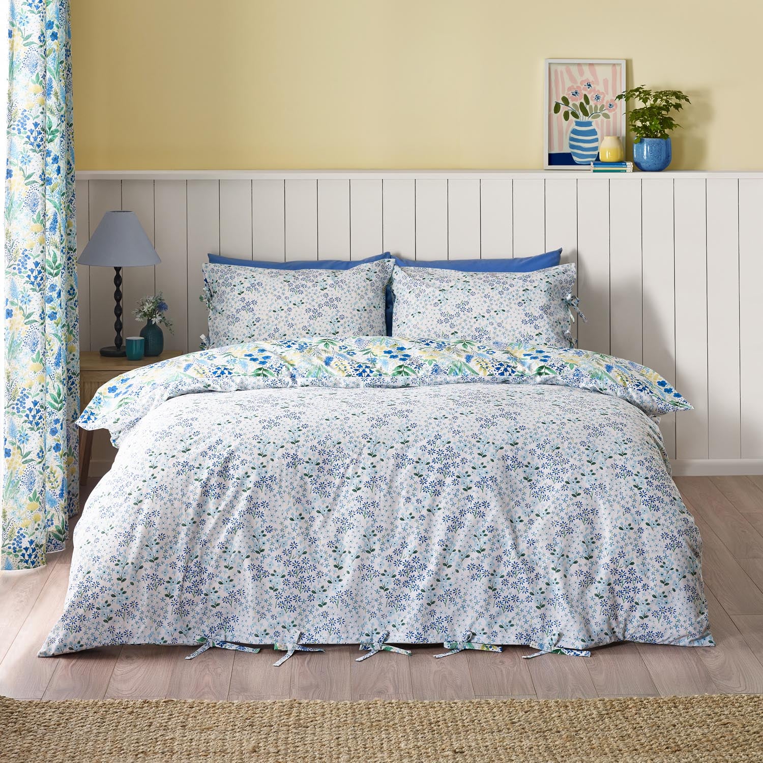The Home Collection Ria Floral Reversible Duvet Cover Set - Blue 3 Shaws Department Stores