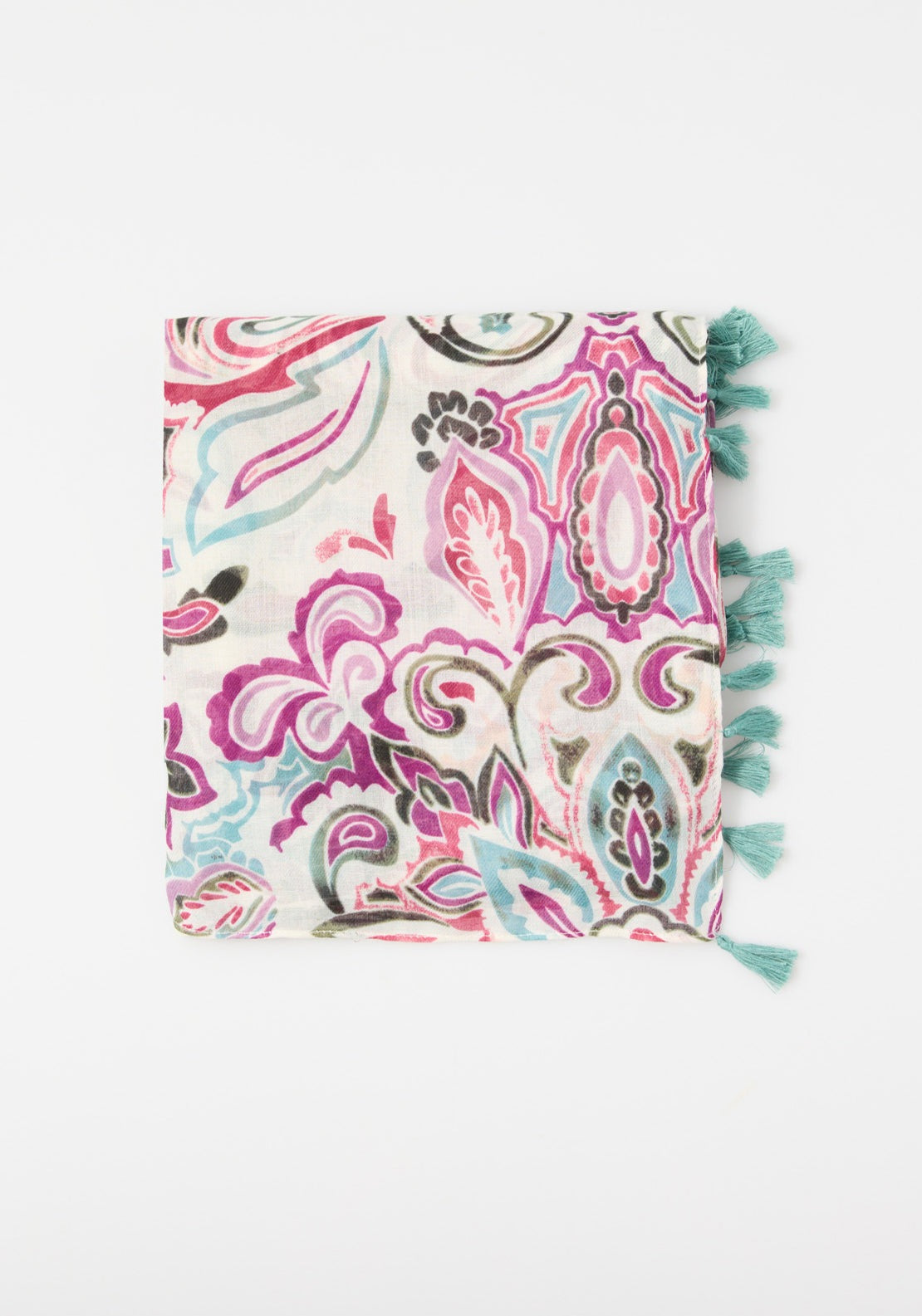Sfera Paisley Scarf Tassels - White 1 Shaws Department Stores