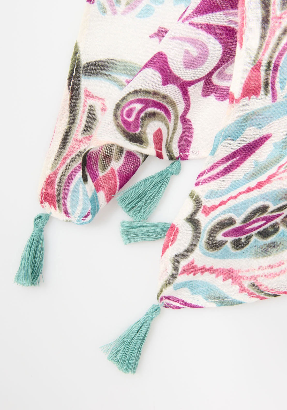 Sfera Paisley Scarf Tassels - White 3 Shaws Department Stores