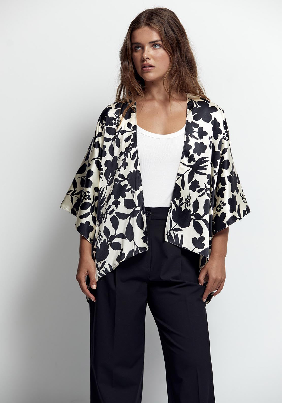 Sfera Bw Flowers Kimono - Ecru 1 Shaws Department Stores