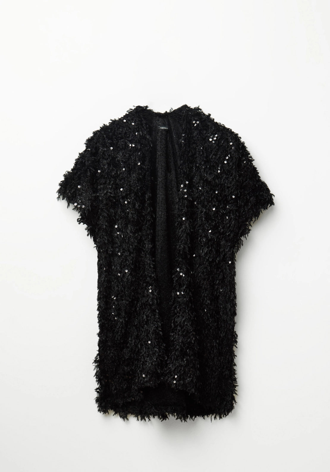 Feather And Sequin Poncho - Black