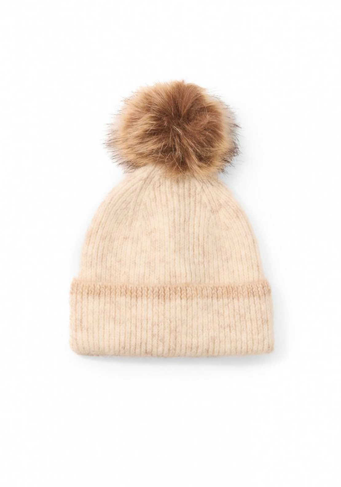 Contrast Turn Up Beanie - Beige