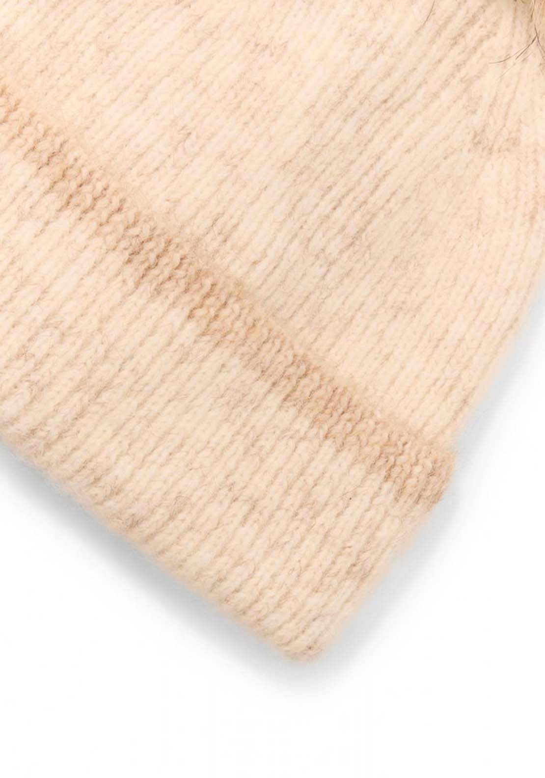 Contrast Turn Up Beanie - Beige