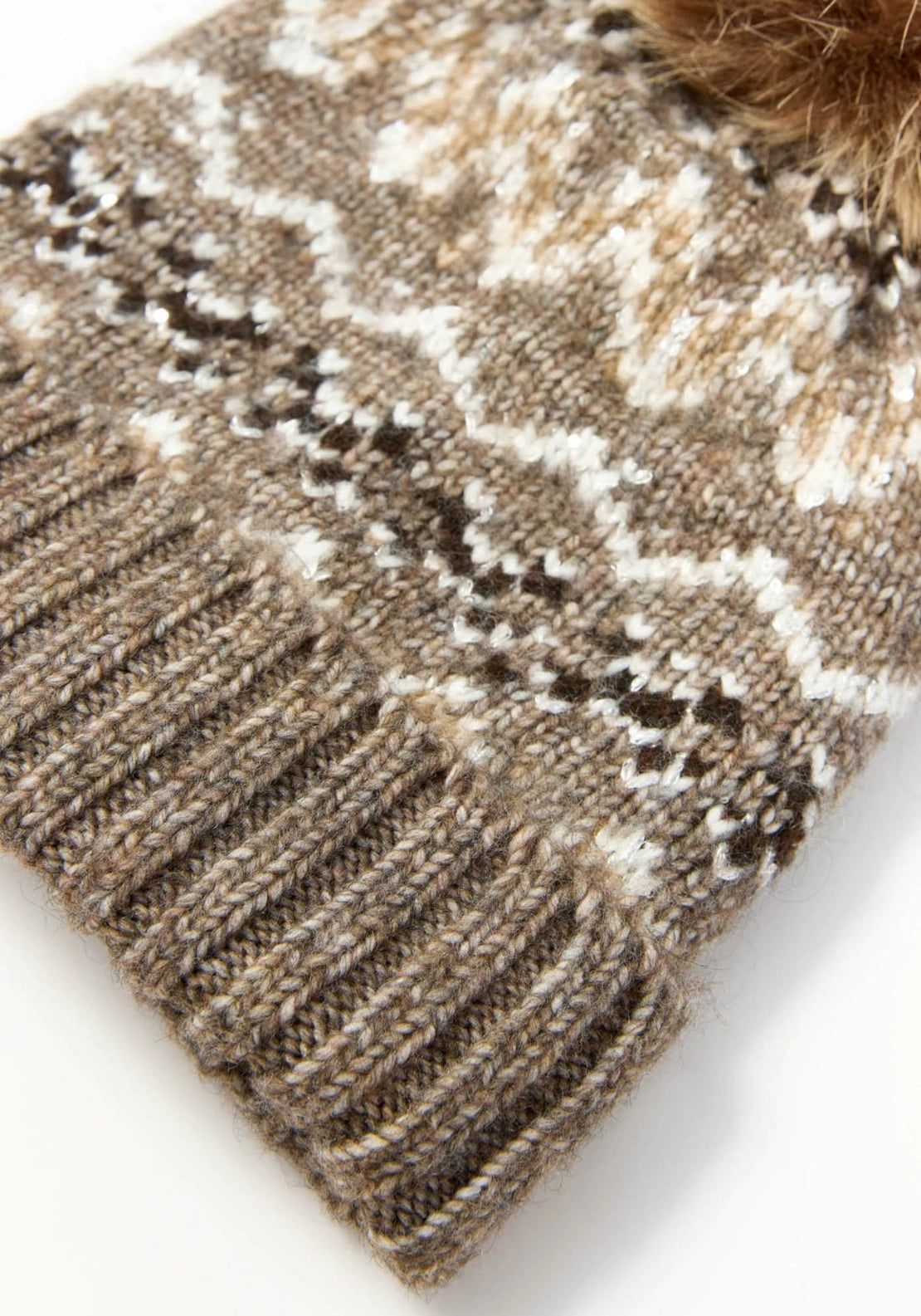 Sequined Fair Isle Beanie - Beige