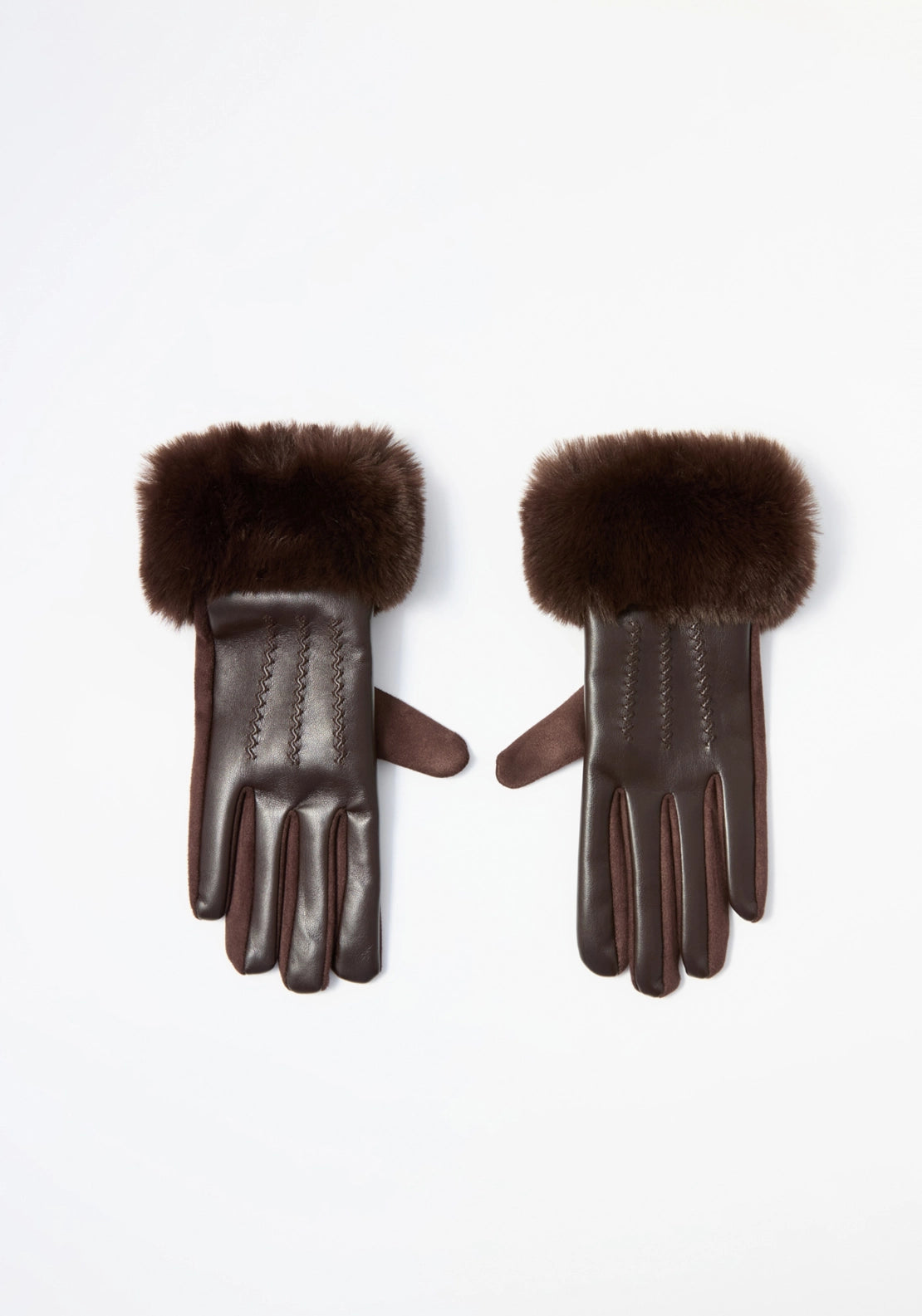 Faux Fur Trim Gloves - Wine