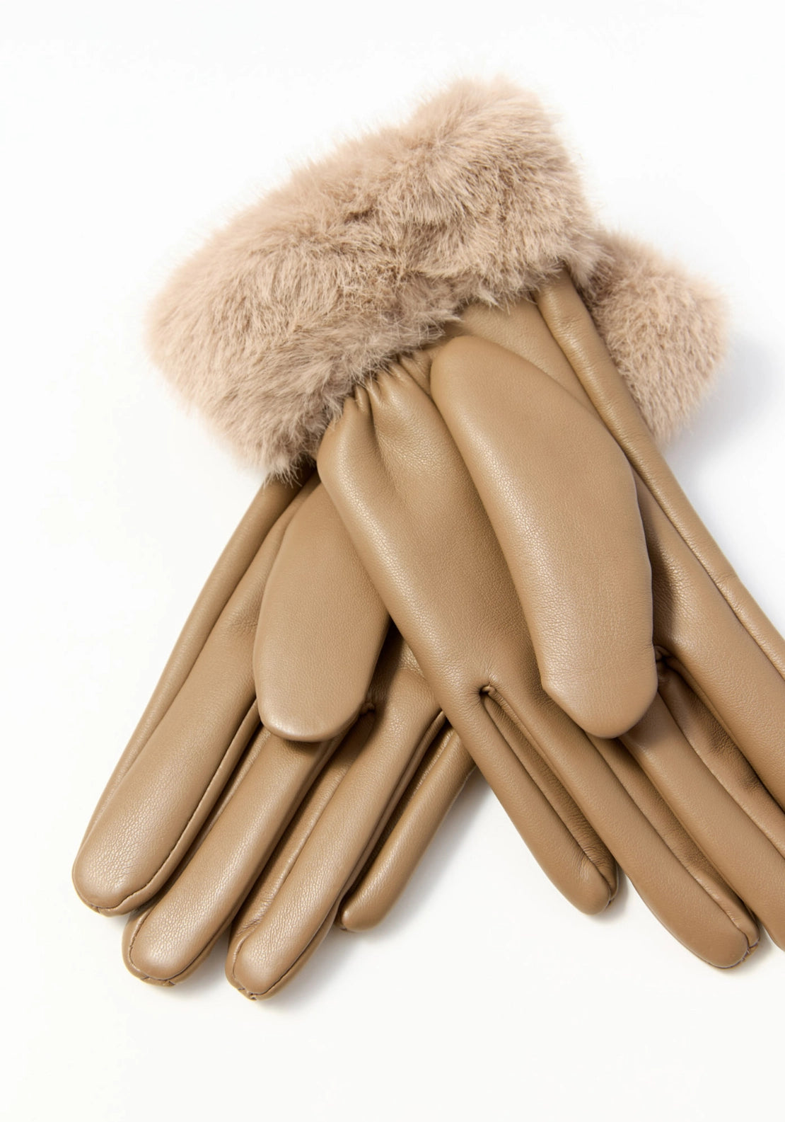Tone On Tone Faux Fur Gloves - Light Mink