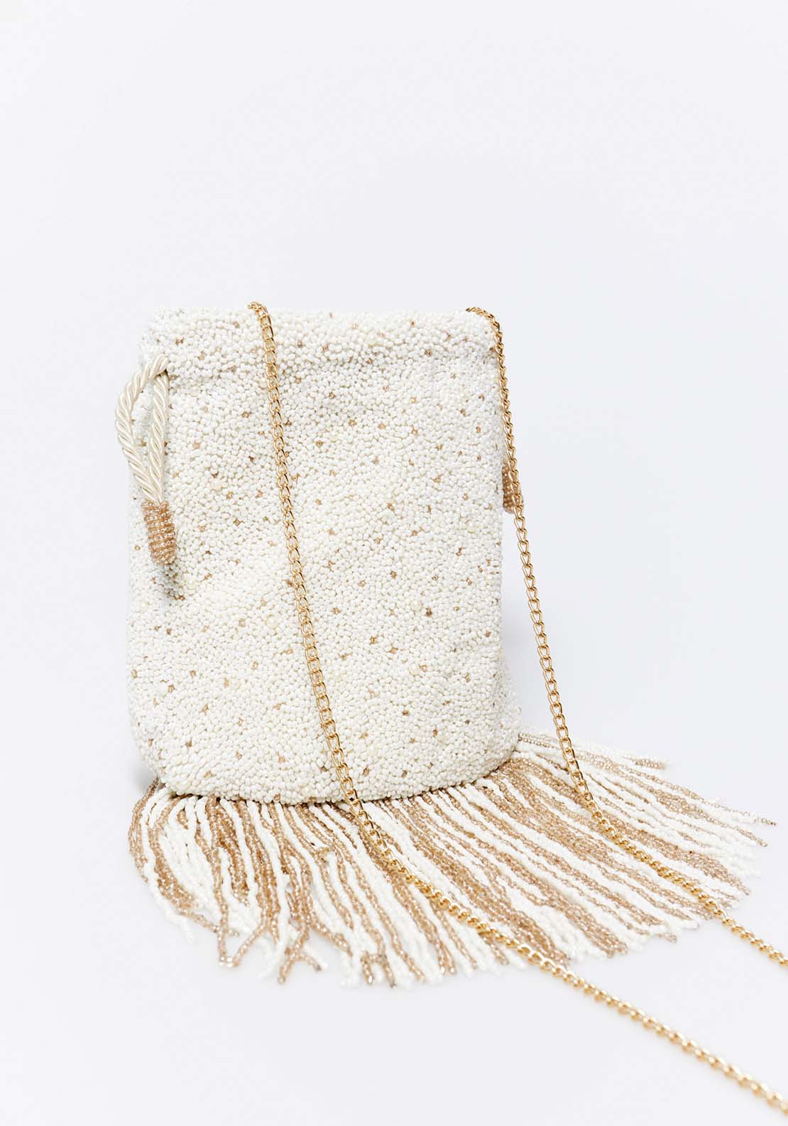 Sfera Beaded Pouch Fringes - Ecru 3 Shaws Department Stores