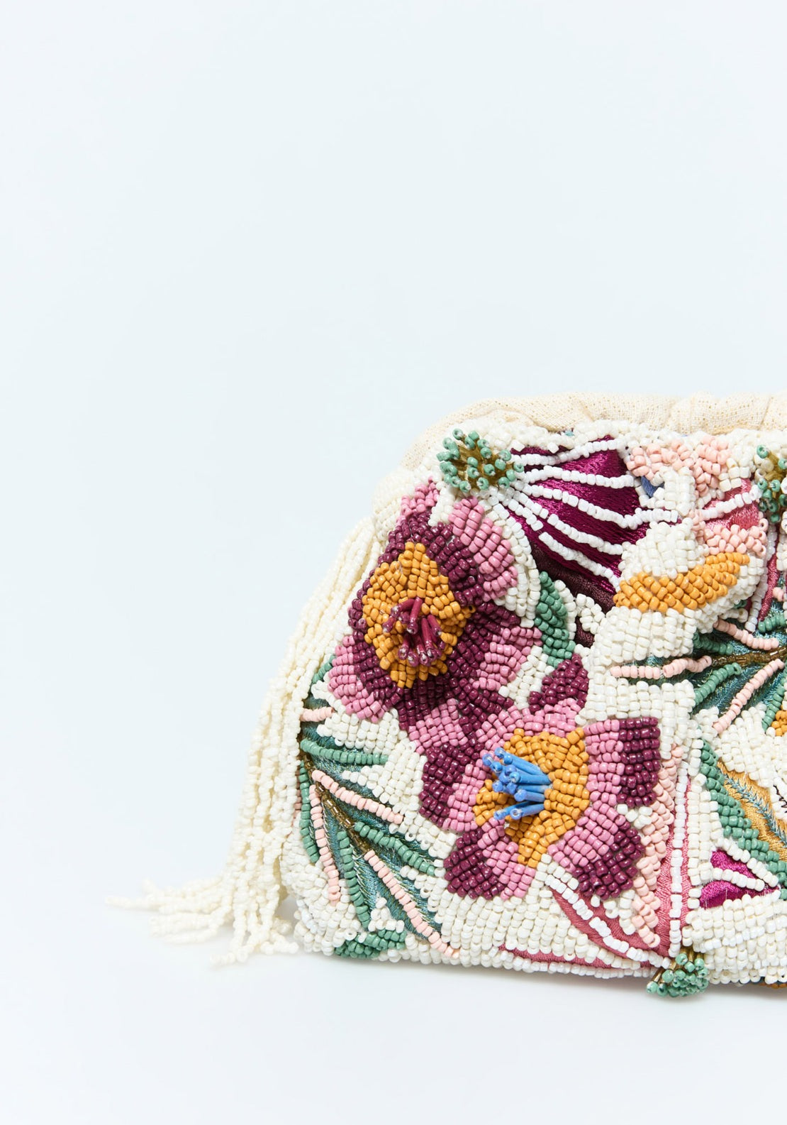 Floral Embroidered Pouch - Ecru