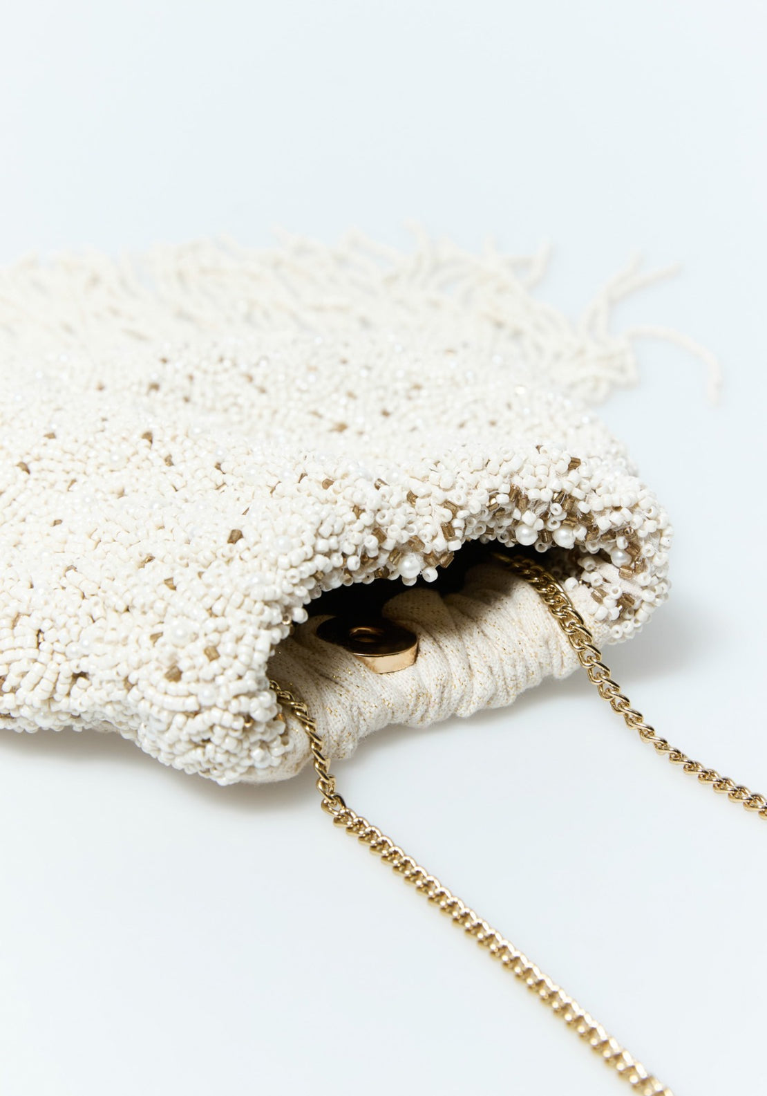 Beaded Fringe Pouch - Ecru