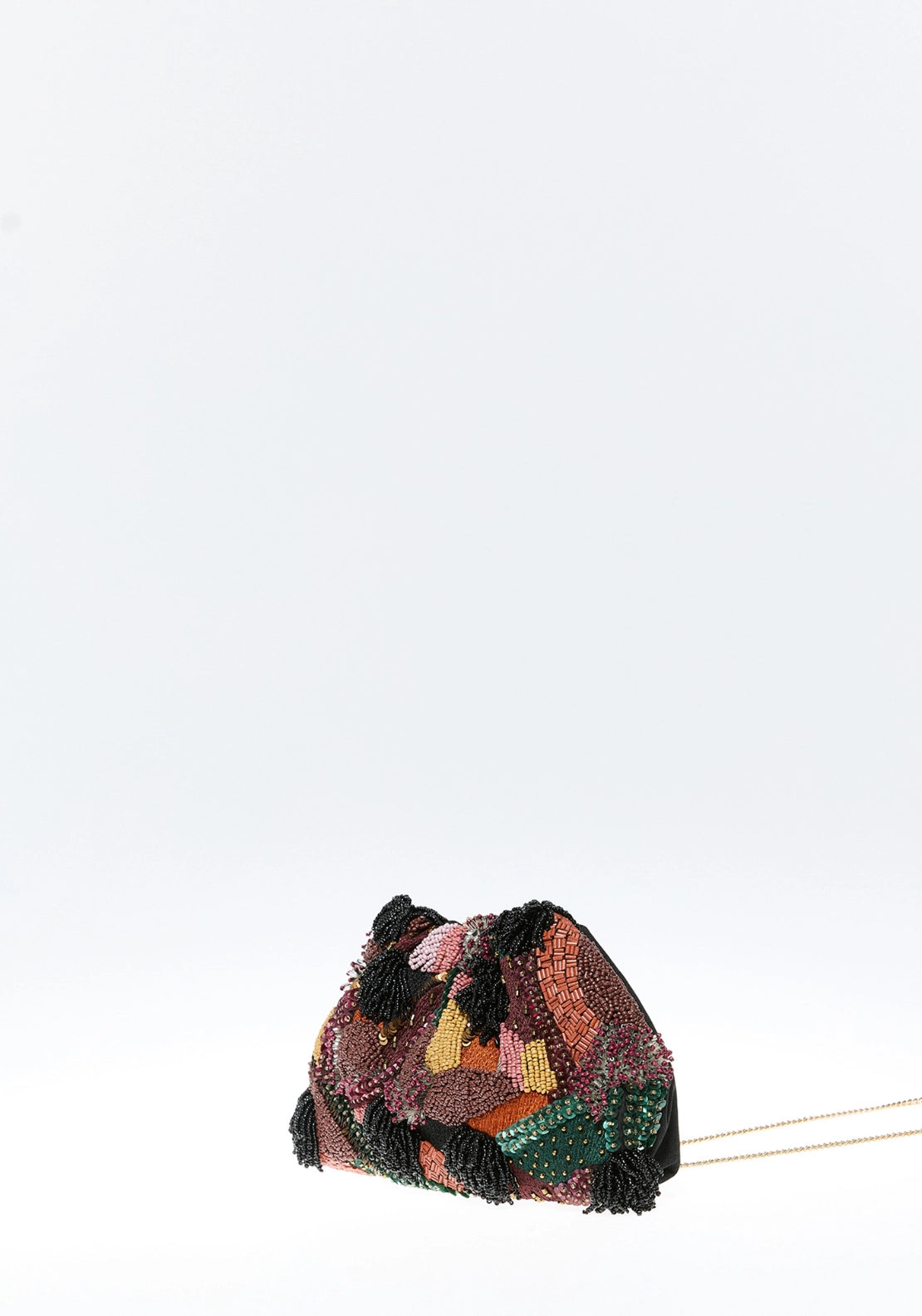 Beaded Asymmetric Pouch Bag - Multicolour