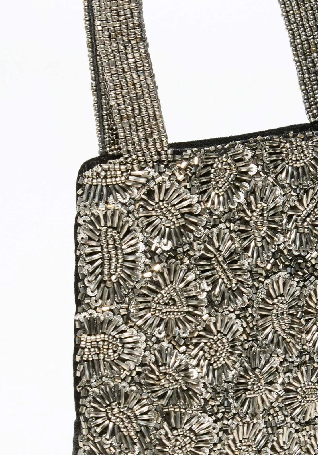 Flat Beaded Handbag - Grey