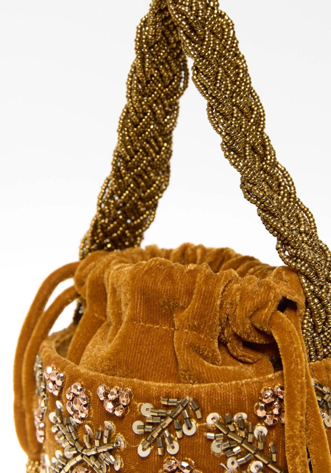 Beaded Leaf Bucket Bag - Gold
