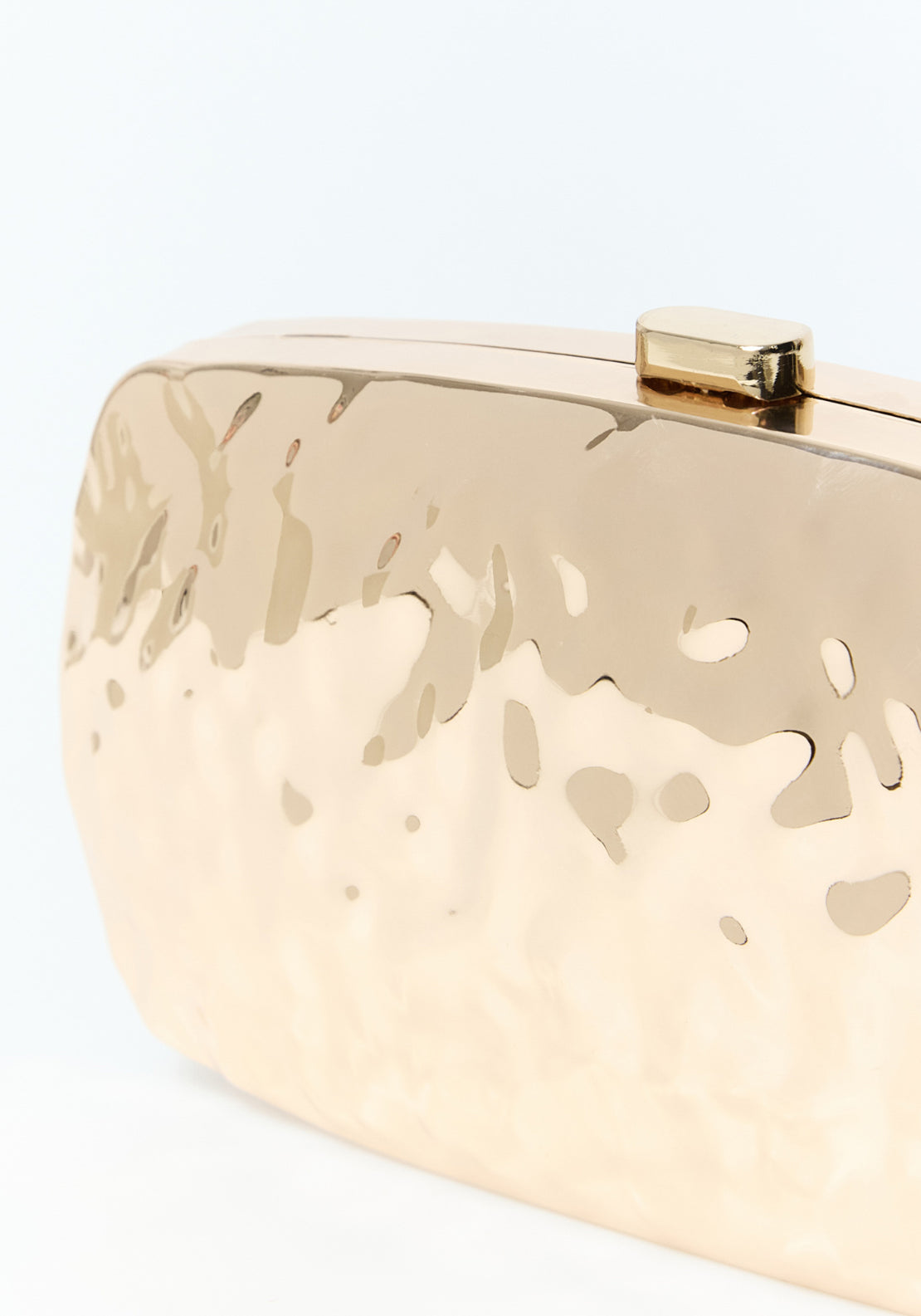 Engraved Metal Box Clutch - Gold