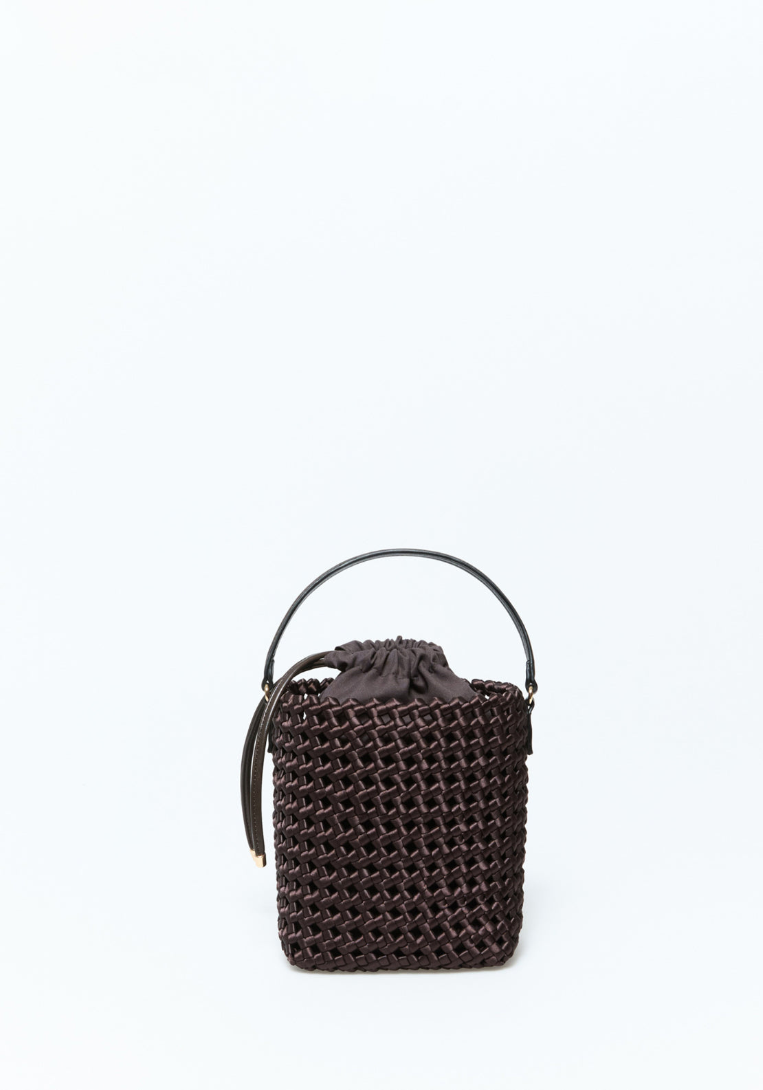 Satin Knot Bucket Bag - Brown