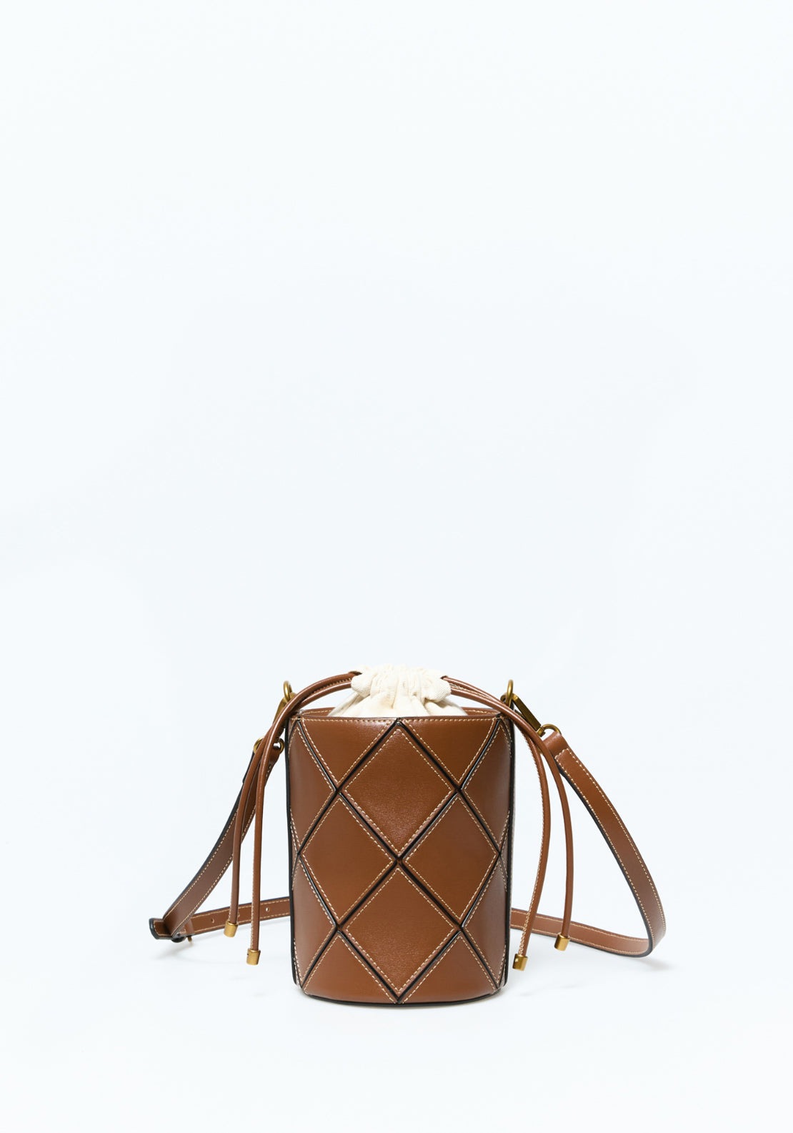 Bucket Bag With Diamond Cuts - Brown