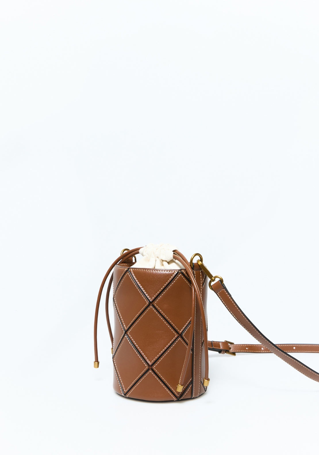 Bucket Bag With Diamond Cuts - Brown