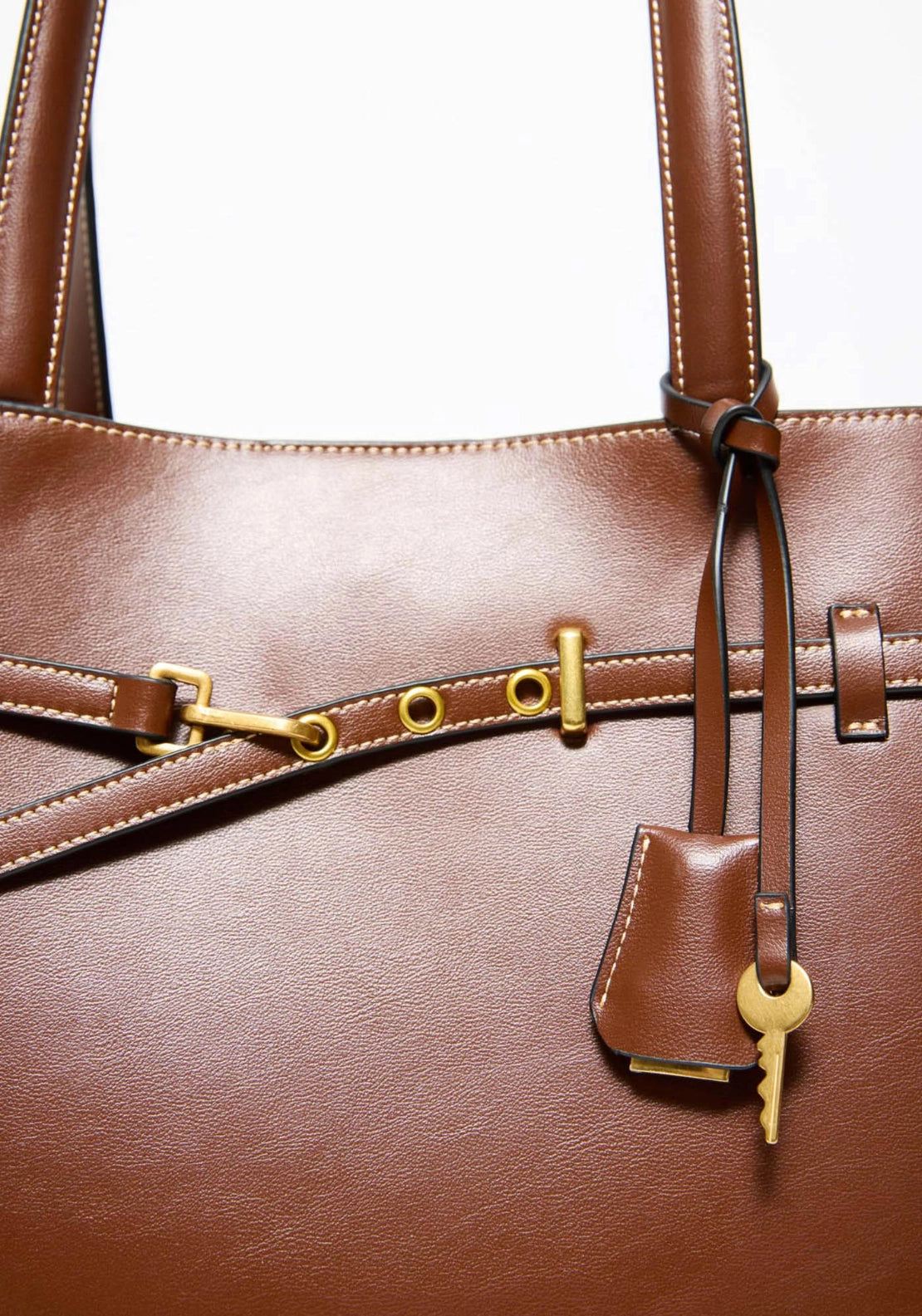 Belt Detail Office Bag - Brown